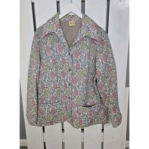 Vintage Ample Jogs Pastel Floral House Coat Jacket Button Down Large Grannycore - Picture 1 of 11